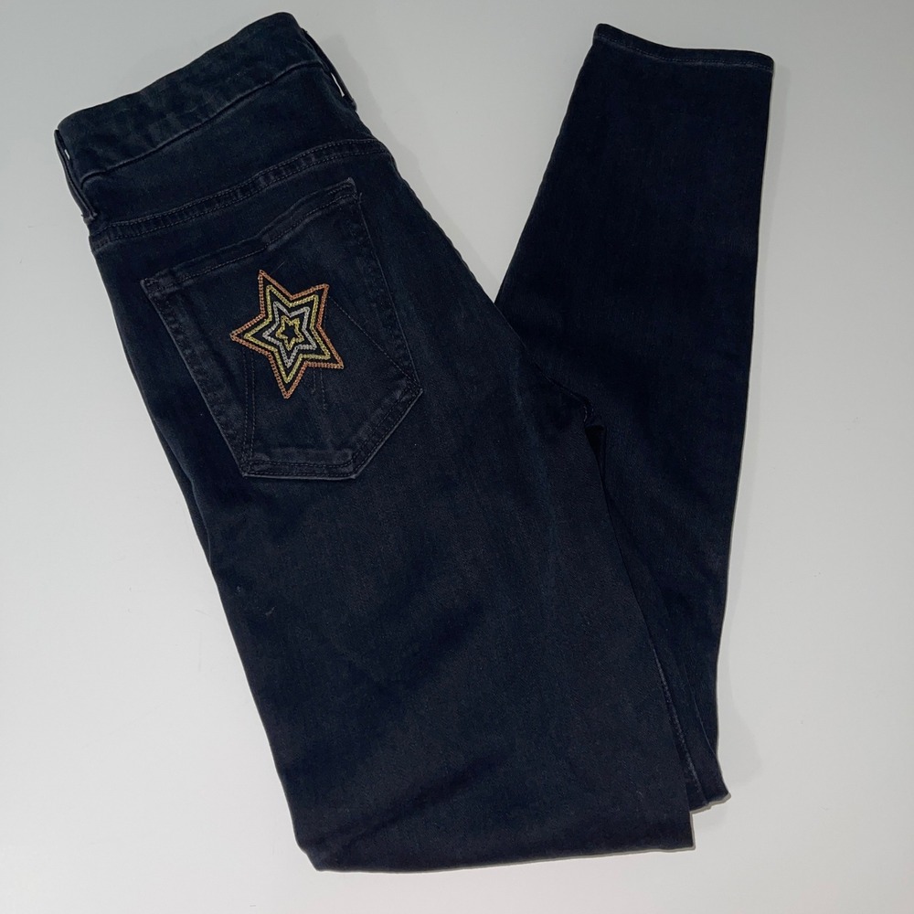 Mother Denim Star Embroidered Skinny Jeans Black High Rise Pants